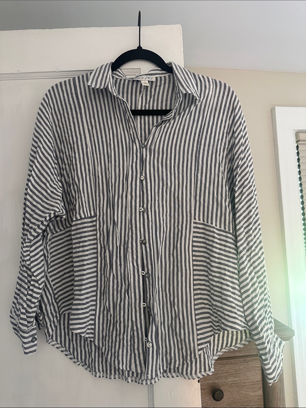 She + Sky Black & White Striped Button-Down Shirt
